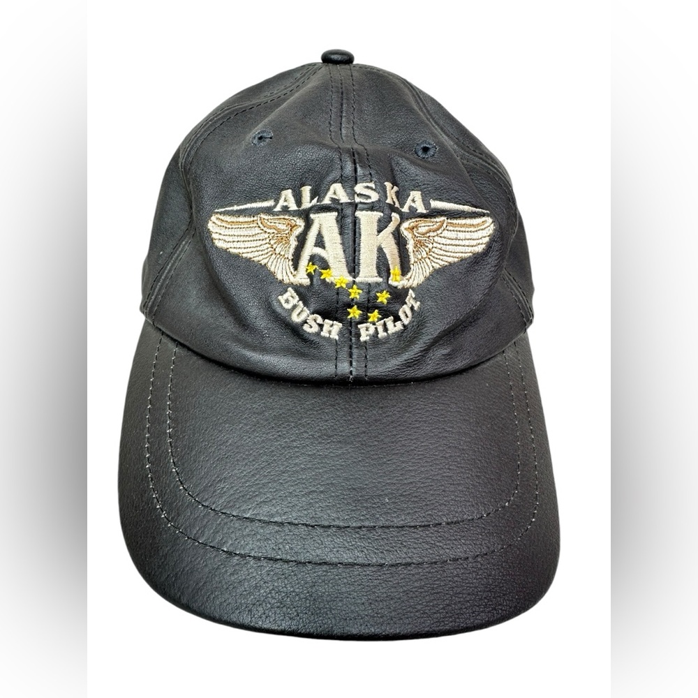 Vintage Alaska Bush Pilot Hat Cap Adjustable Strapback Brown Leather Aviation